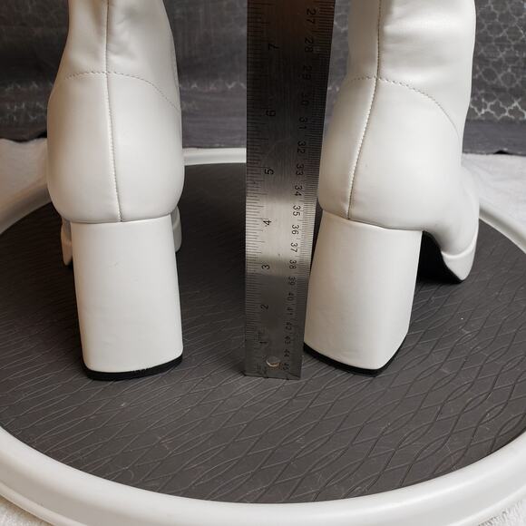 JEDKARAR Platform Boots Women 7 White Go Go Tall Block Heel Y2K Retro Modcore - Picture 7 of 10